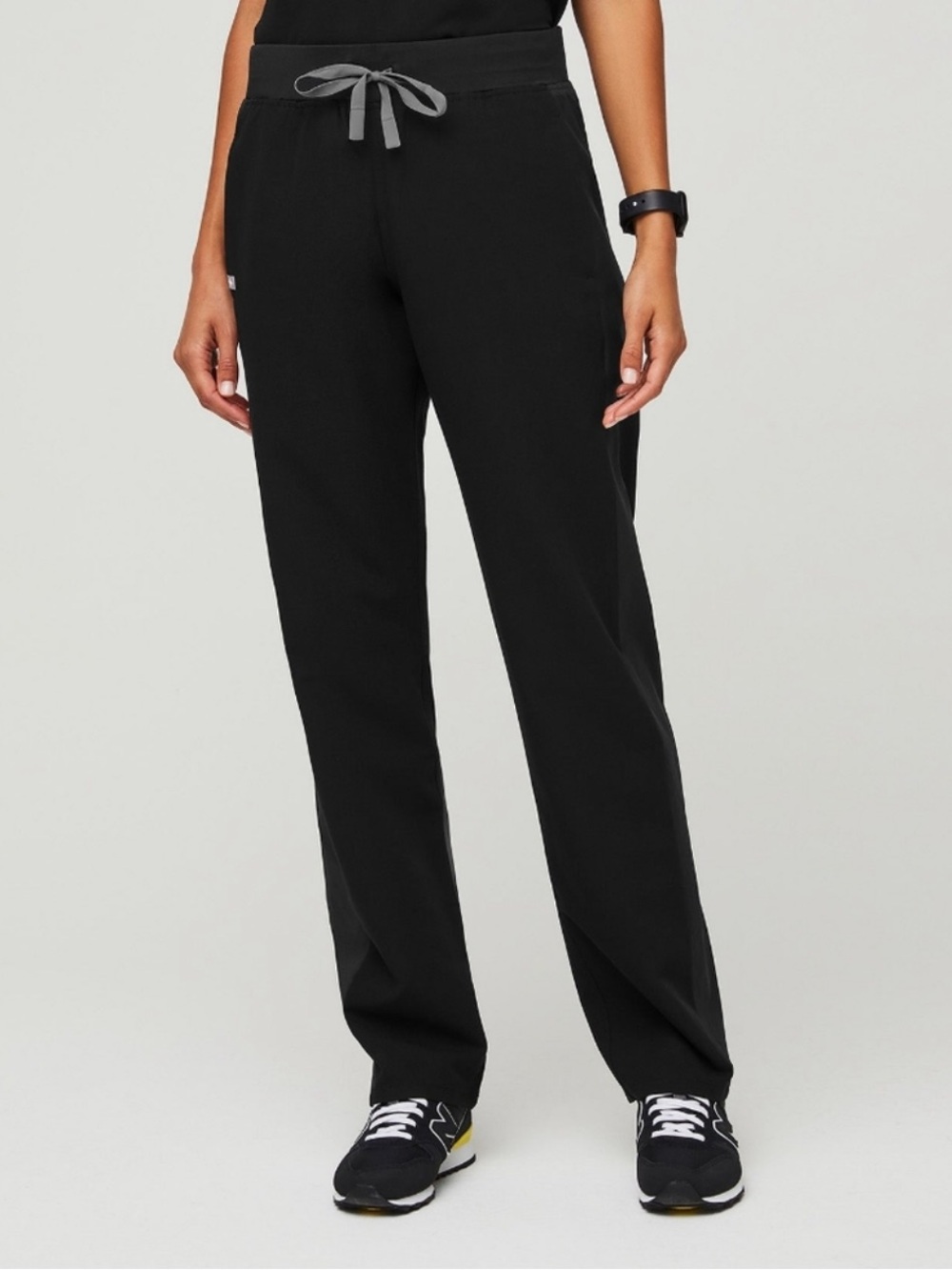 Figs Two Tone Livingston Black Scrub Pants with Gray Drawstring - Small